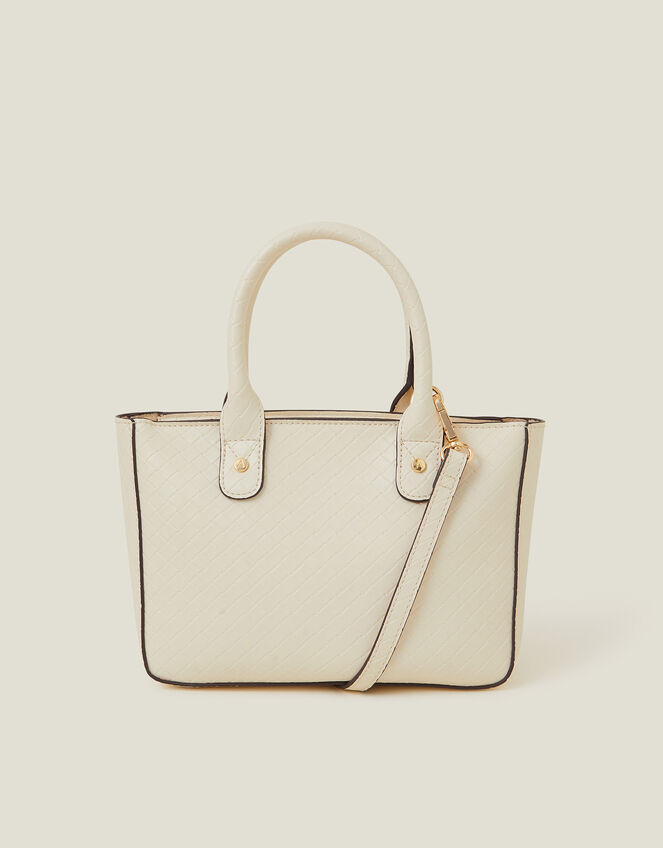 Mini Woven Faux Leather Handbag, Cream (CREAM), large