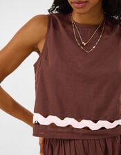 Sleeveless Ric Rac Top, Brown (BROWN), large