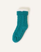 Cable Slipper Socks, Teal (TEAL), large