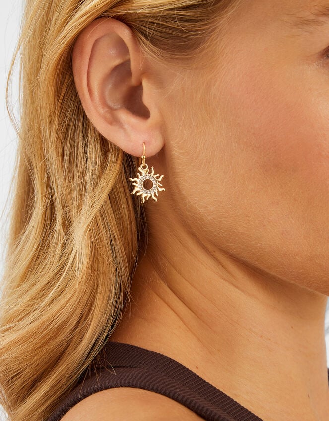 Sun Charm Drop Earrings, , large