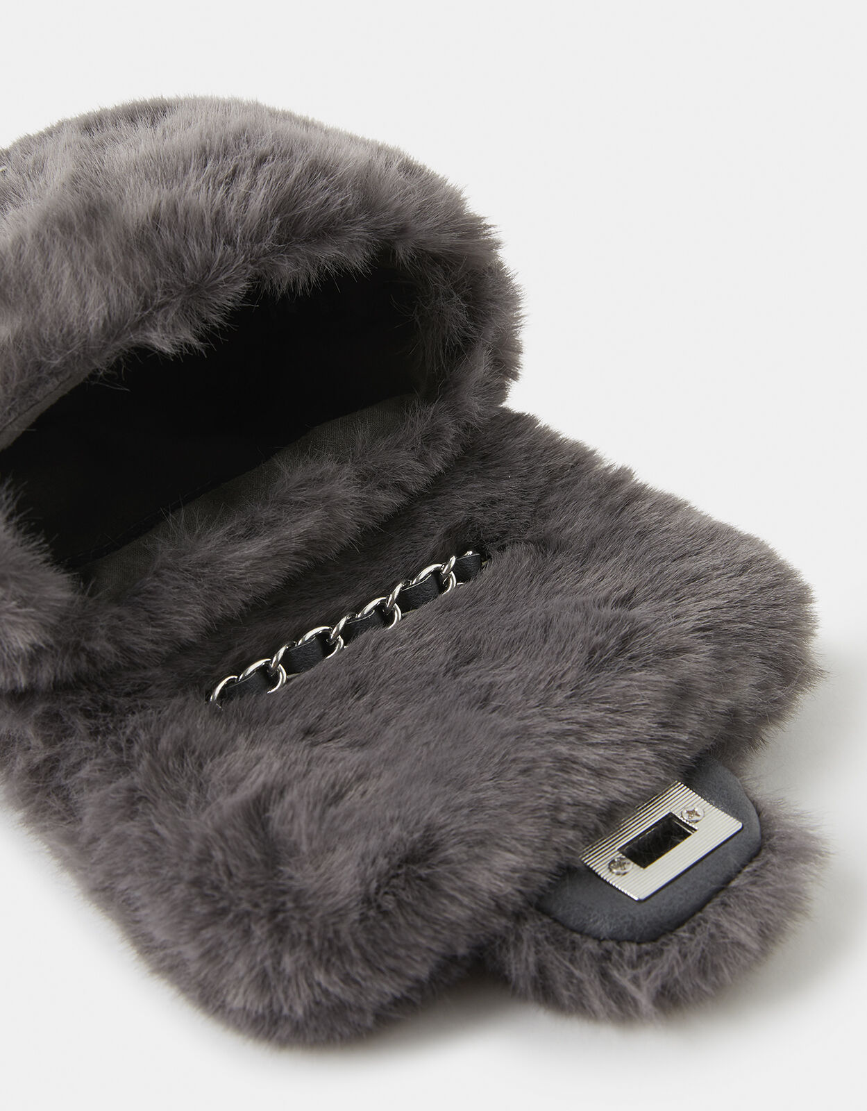 black fluffy cross body bag