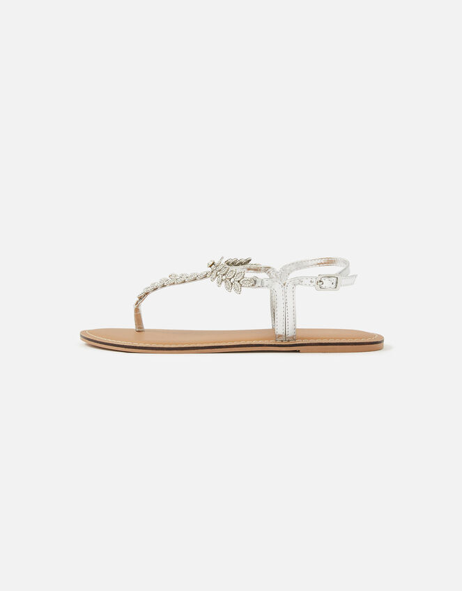 Diamante Leaf Strap Sandals, White (CRYSTAL), large