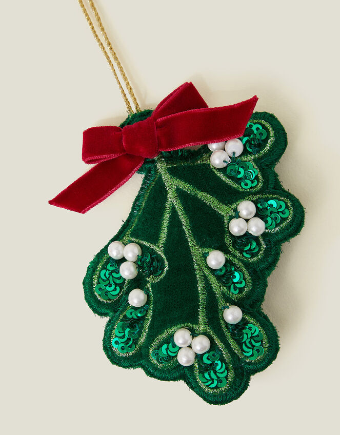 Embroidered Mistletoe Christmas Tree Decoration, , large