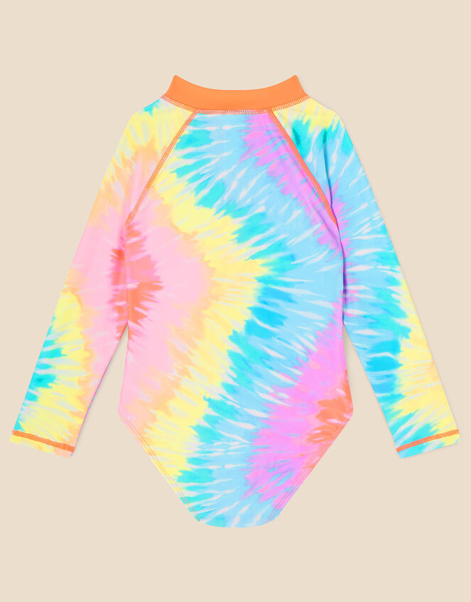 Girls Long Sleeve Tie Dye Swimsuit with Recycled Polyester, Multi (BRIGHTS-MULTI), large