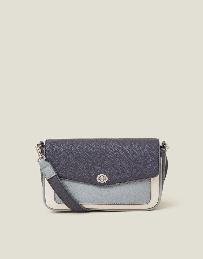 Colourblock Faux Leather Crossbody Bag, , large