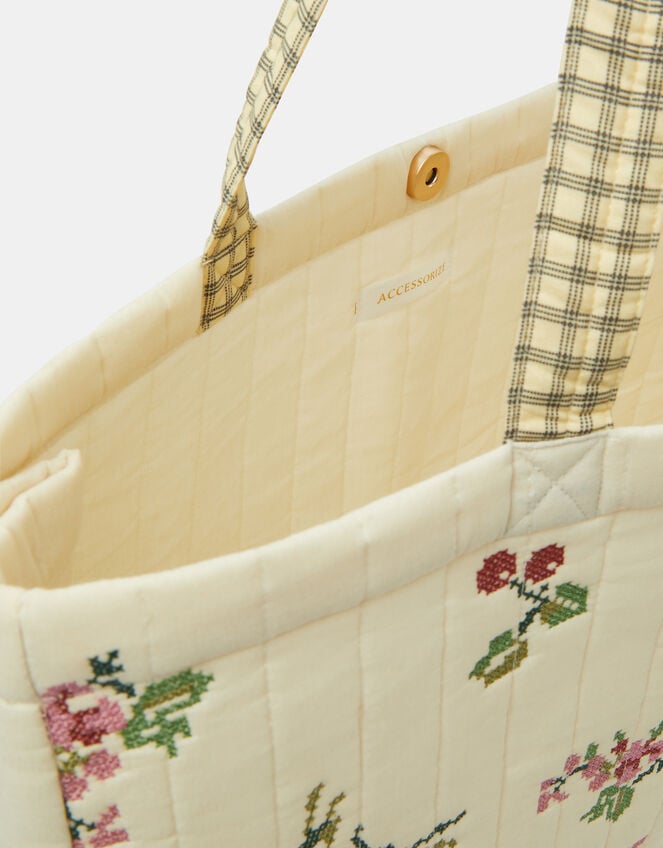 Embroidered Quilted Shopper Bag, , large