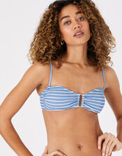 Stripe Textured Bandeau Bikini Top, Blue (BLUE), large
