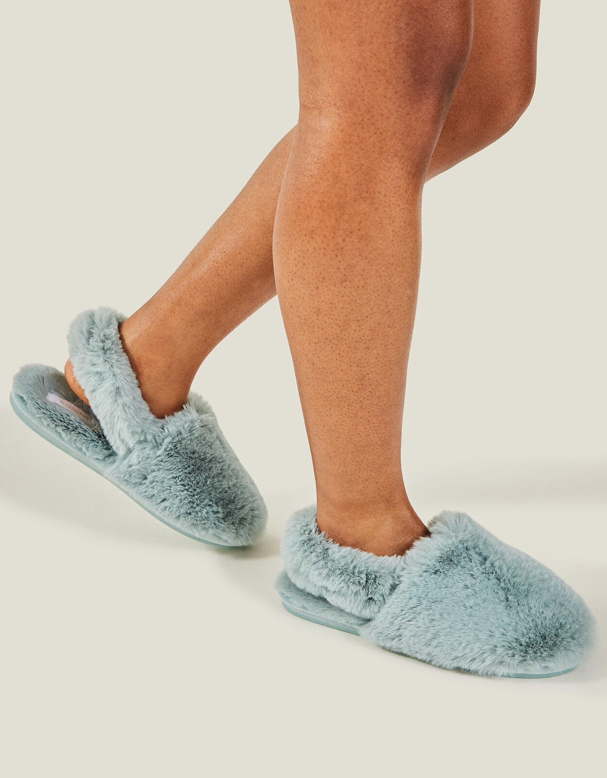 Faux Fur Slingback Slippers Green Slippers Accessorize UK