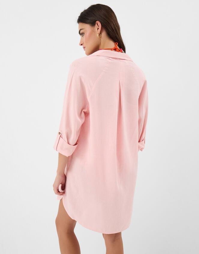 Lace Trim Beach Cover Up Shirt, Pink (PINK), large