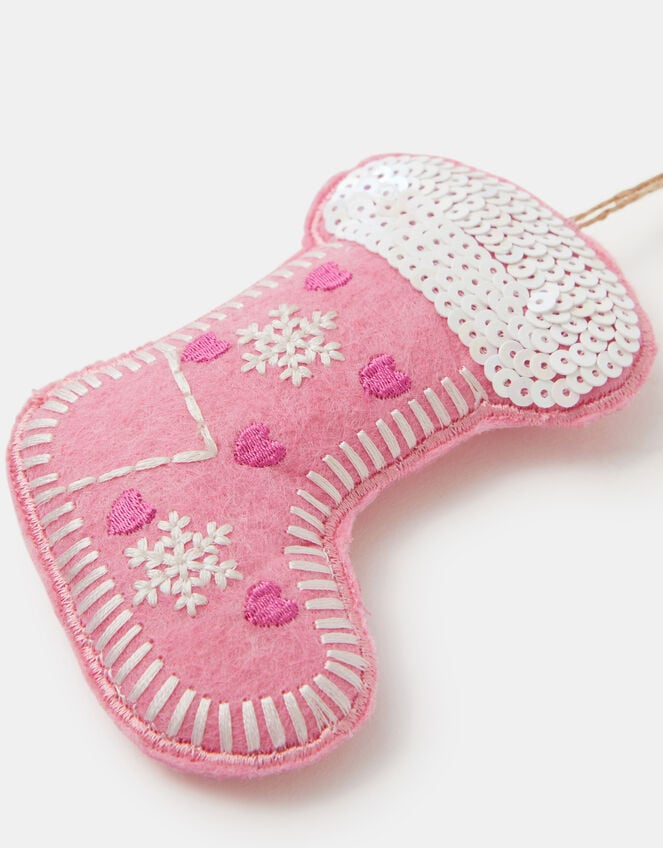 Embroidered Stocking Felt Christmas Tree Decoration, , large