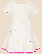 Girls Flower Embroidered Dress, White (WHITE), large