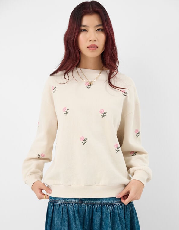 Floral Embroidered Jumper, Ivory (IVORY), large