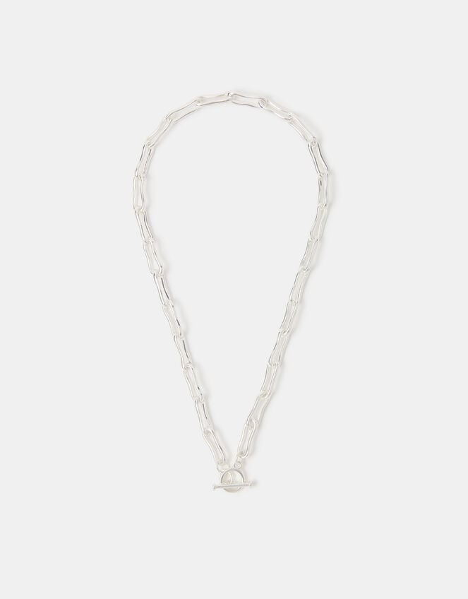 Sterling Silver-Plated Molten Link T-Bar Necklace, , large