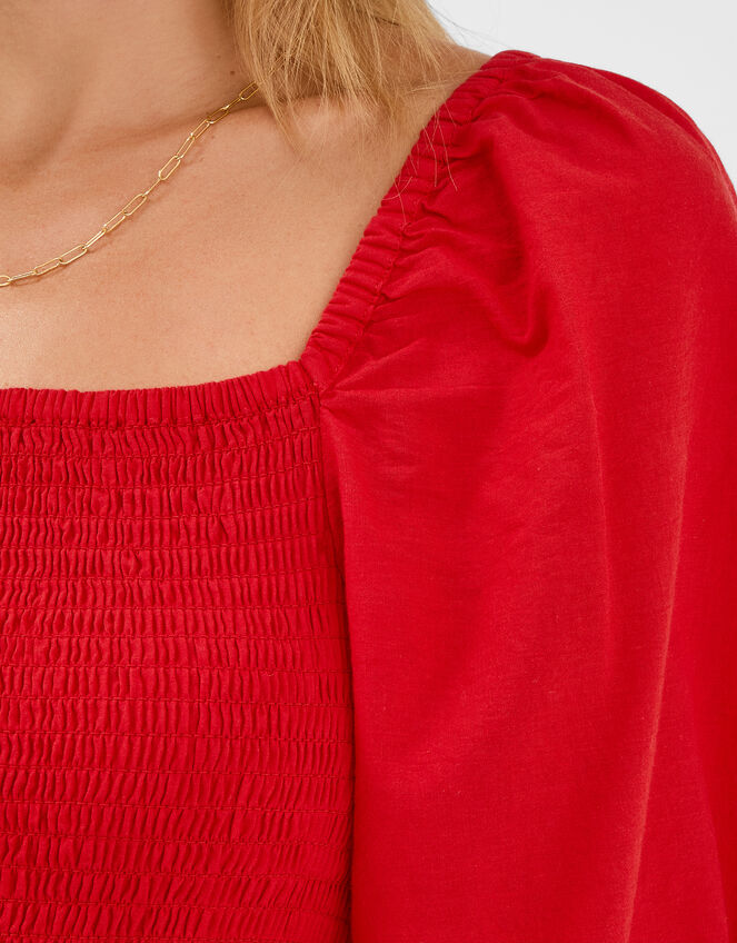 Puff Sleeve Smocked Maxi Dress, Red (RED), large