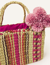Stripe Straw Basket Bag, , large