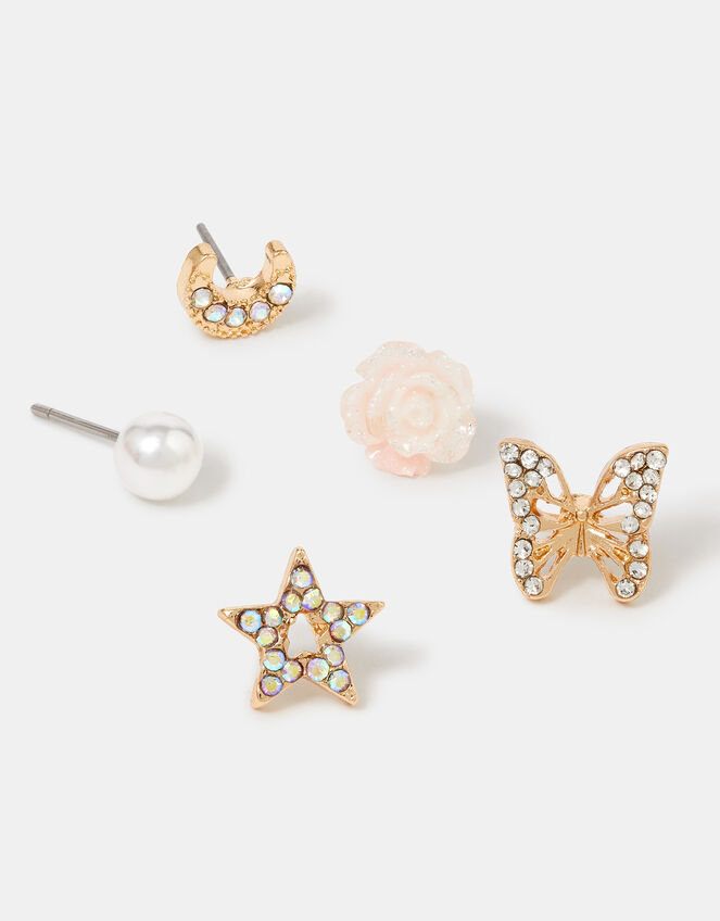 5-Pack Girls Butterfly Titanium Stud Earrings, , large