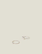 2-Pack Butterfly Diamante Rings, Silver (SILVER), large