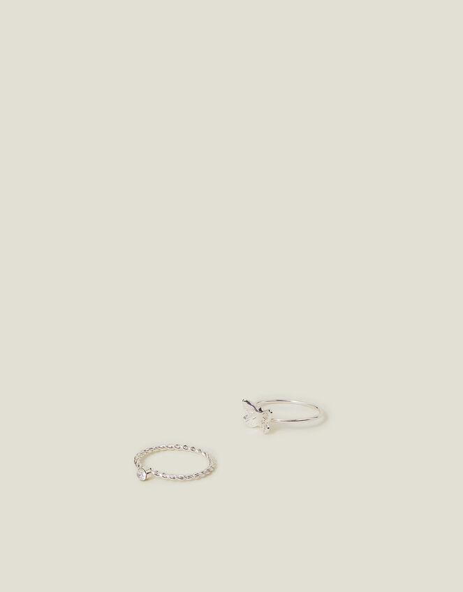 2-Pack Butterfly Diamante Rings, Silver (SILVER), large