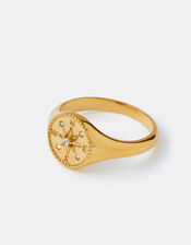 Stainless Steel Compass Coin Ring, Gold (GOLD), large