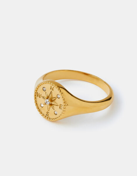 Stainless Steel Compass Ring, Gold (GOLD), large