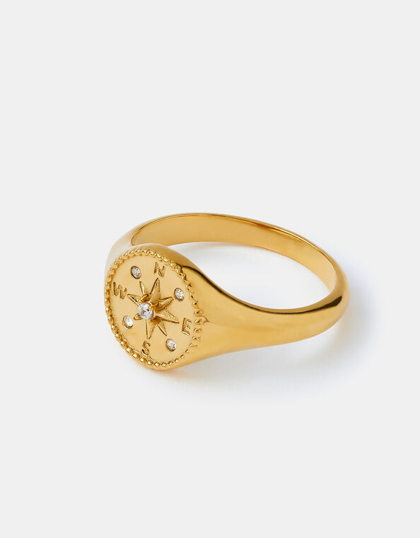 Stainless Steel Compass Coin Ring, Gold (GOLD), large