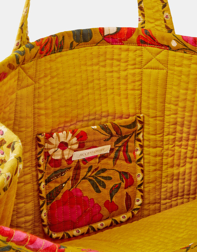 Floral Print Quilted Tote Bag, , large