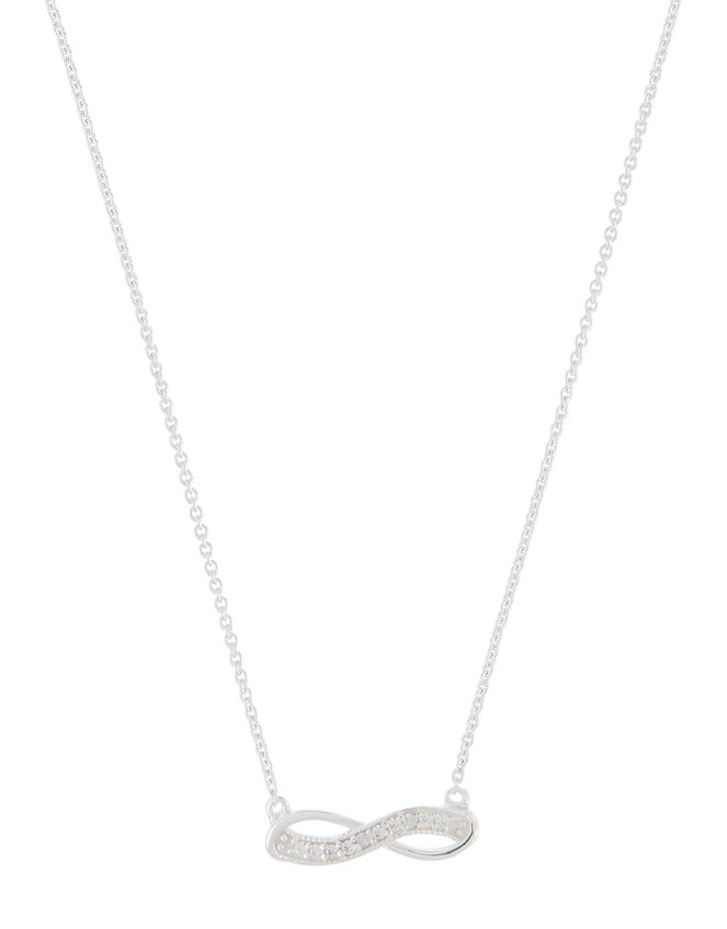 Sterling Silver Sparkle Infinity Necklace, , large