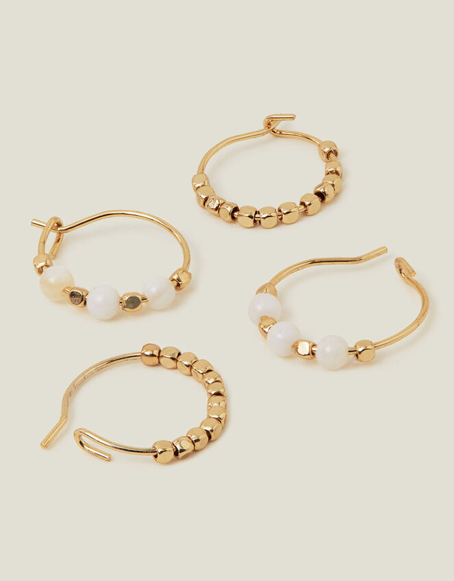 2-Pack 14ct Gold-Plated Seed Pearl Hoops, , large