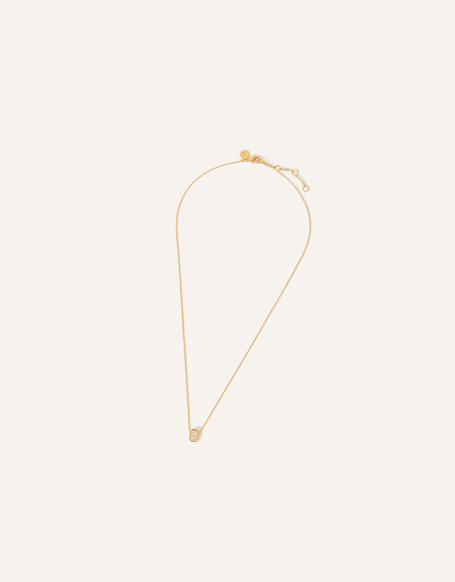 14ct Gold-Plated Sparkle Baguette Cut Pendant Necklace, , large