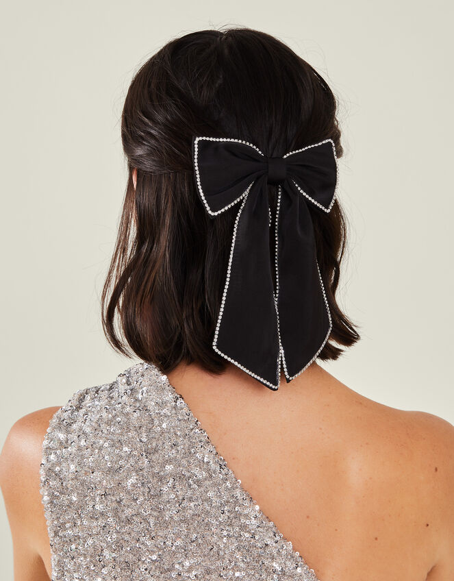 Diamante Bow Barrette Hair Clip, , large