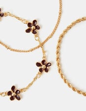 3-Pack Enamel Flower Chain Bracelets, , large