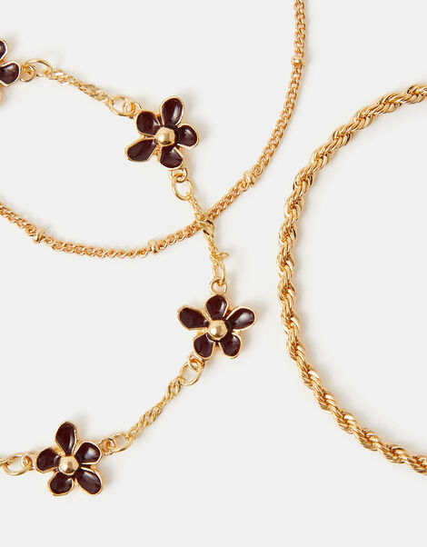 3-Pack Enamel Flower Chain Bracelets, , large
