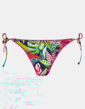 Tropical Print Tie Side Bikini Bottoms, Black (BLACK), large