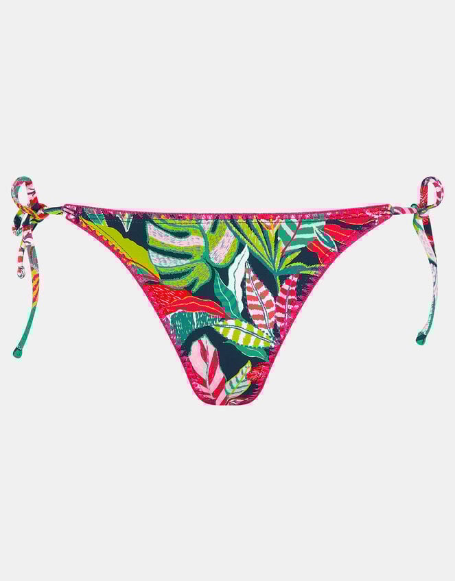 Tropical Print Tie Side Bikini Bottoms, Black (BLACK), large