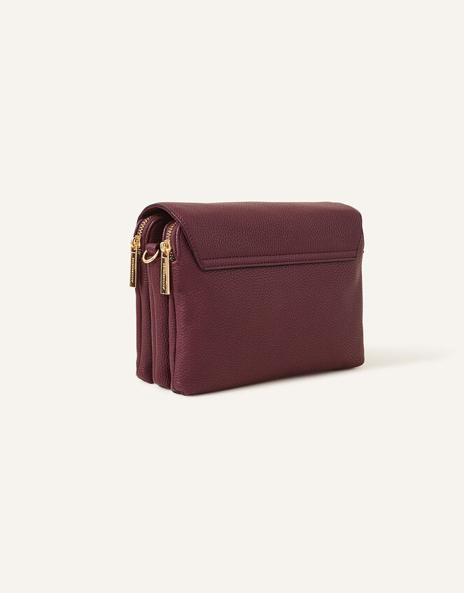 Double Zip Cross Body Bag, Red (BURGUNDY), large