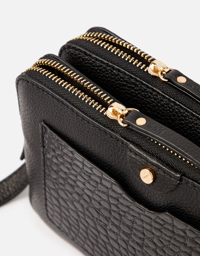 Hanna Double Zip Leather Cross-Body Bag Black