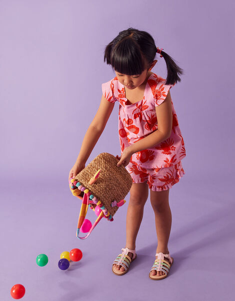 Kids Pom-Pom Straw Bag, , large