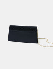Pleated Satin Clutch Bag, Blue (NAVY), large