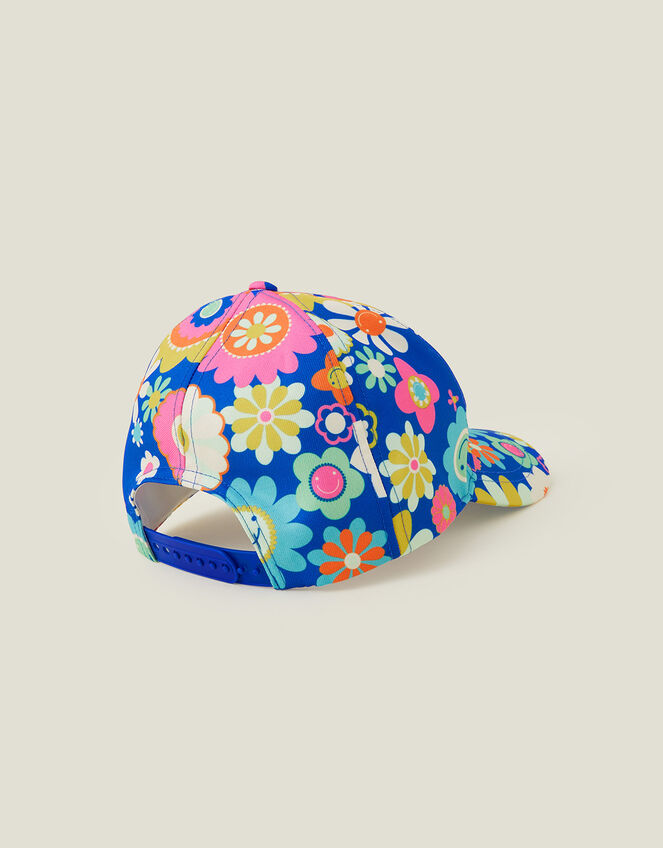 Girls Boho Floral Cap, Blue (BLUE), large
