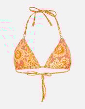 Paisley Foil Ring Trim Bikini Top, Orange (RUST), large