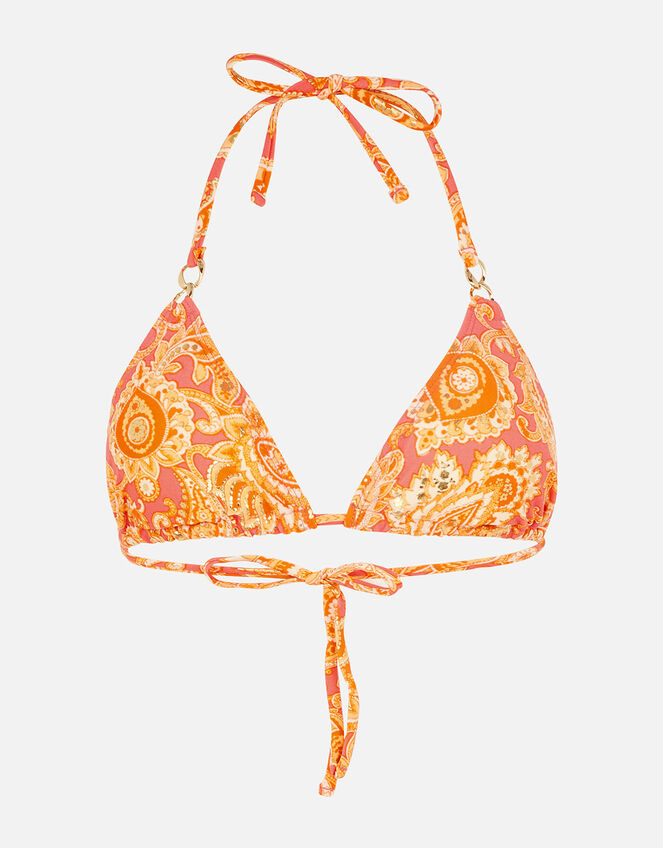 Paisley Foil Ring Trim Bikini Top, Orange (RUST), large