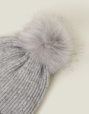 Knit Pom-Pom Beanie , Grey (LIGHT GREY), large