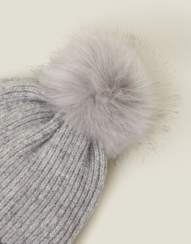 Knit Pom-Pom Beanie , Grey (LIGHT GREY), large