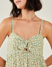 Daisy Print Tie-Front Mini Dress, Green (LIGHT GREEN), large