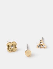 3-Pack Clove Stud Earrings, Gold (GOLD), large
