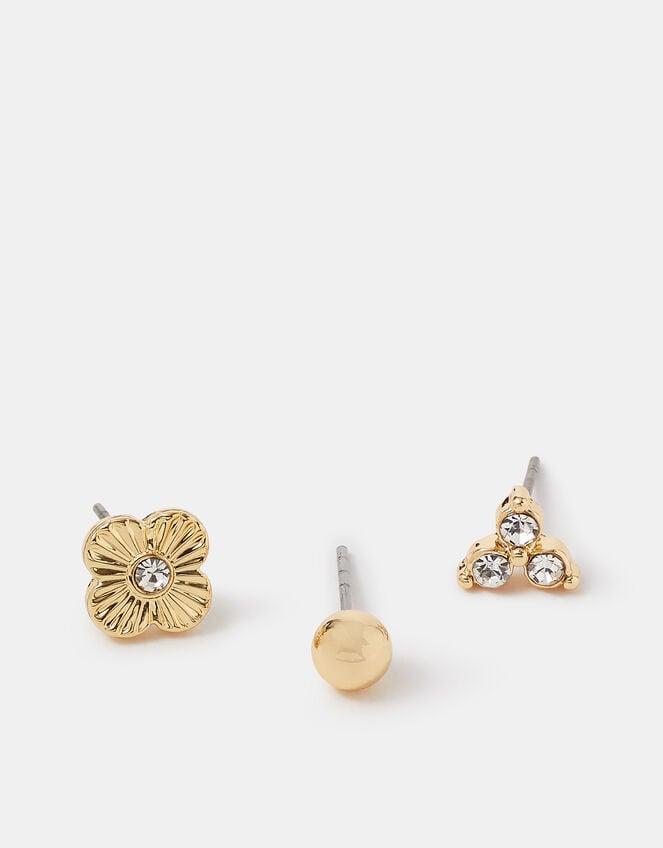 3-Pack Clove Stud Earrings, Gold (GOLD), large