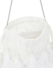 Bead and Feather Bridal Pouch Bag, , large