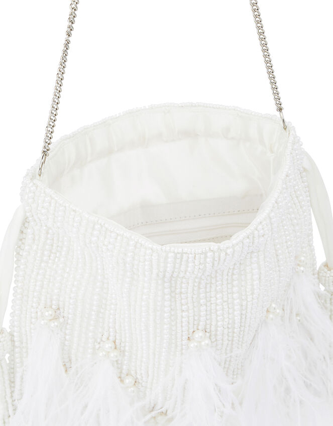 Bead and Feather Bridal Pouch Bag, , large