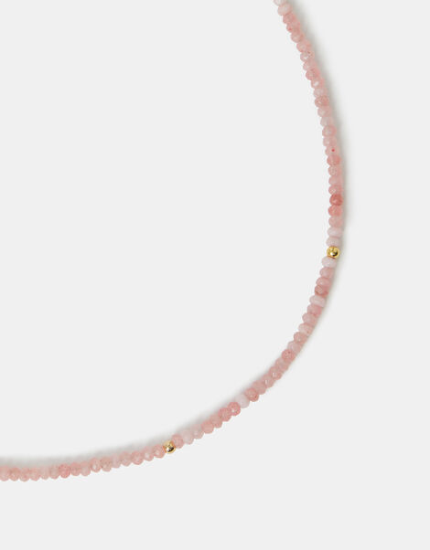14ct Gold-Plated Rose Quartz Beaded Necklace, , large