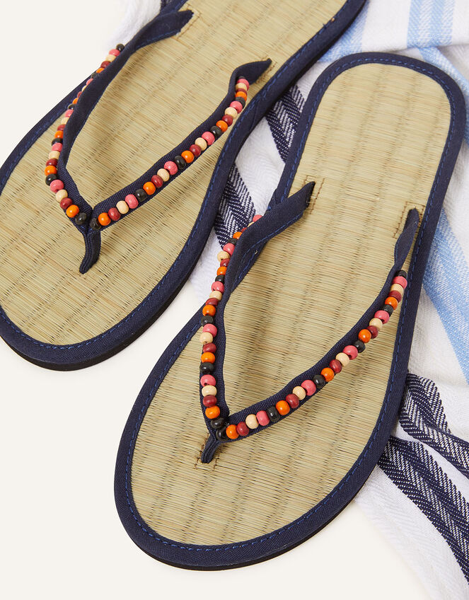Wooden Beaded Seagrass Flip Flops, Multi (BRIGHTS-MULTI), large